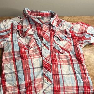Red and Blue Plaid Button-Up Shirt